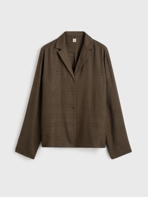 Monogram flannel pj top dark brown