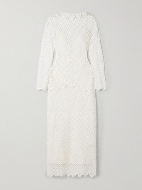 Lisia Tiered Crocheted Cotton Midi Dress