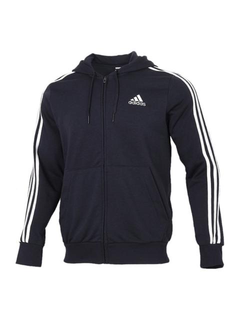 adidas M 3S FT FZ HD Knit Hooded Jacket Blue GK9033
