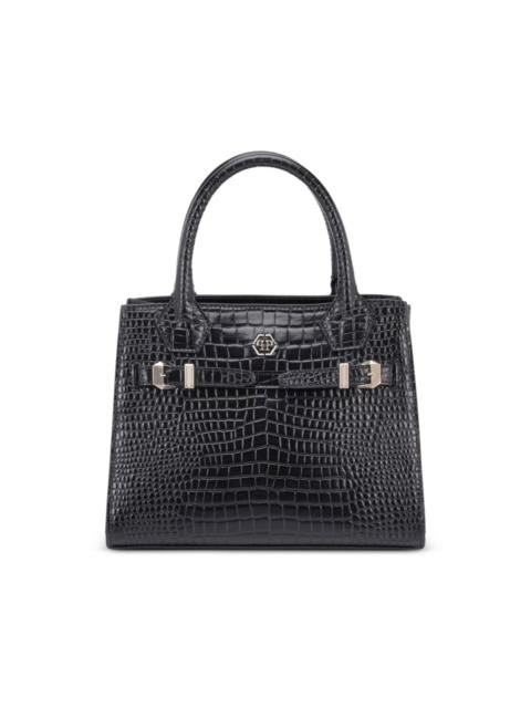 small crocodile-effect logo tote bag