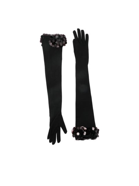 sequin-embellished long gloves