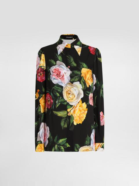 Peony and rose-print charmeuse shirt