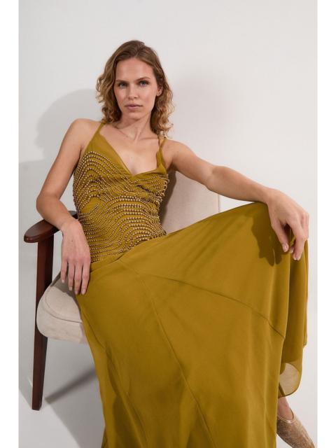 Embellished Geo Strappy Woven Maxi Dress