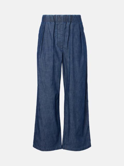 Cotton chambray wide-leg pants
