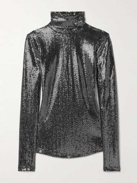 Joyela Sequined Stretch-jersey Turtleneck Top