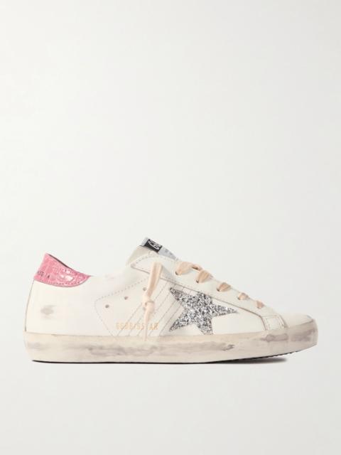 Super-Star distressed glittered leather sneakers White