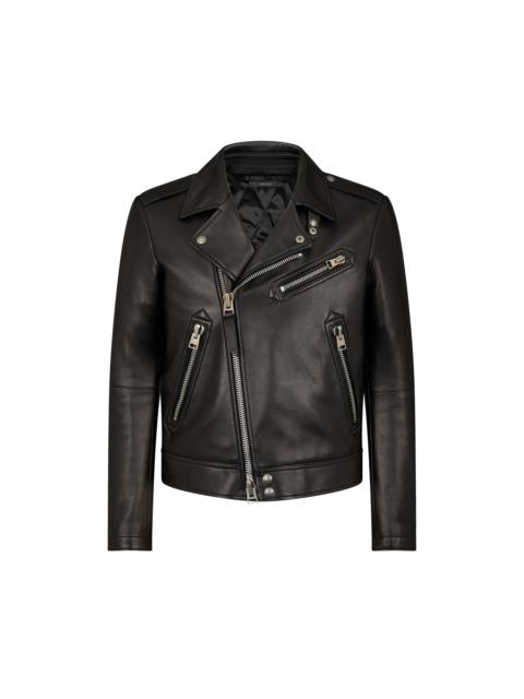 GRAIN LEATHER ASYMMETRIC BIKER