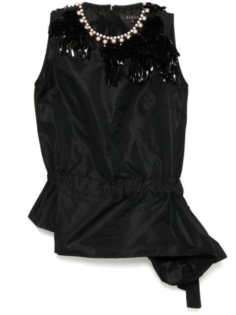 embellished neckline taffeta top