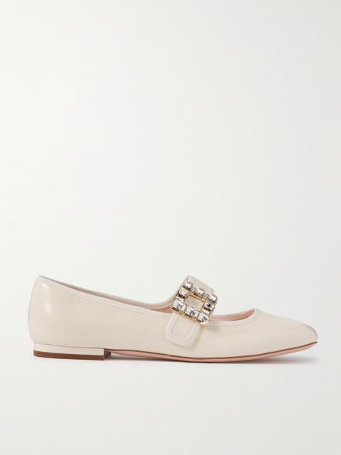 Très Vivier Crystal-embellished Glossed-leather Ballet Flats