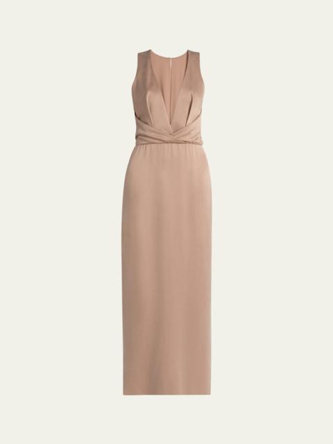 Long Crossover Back Slit Silk Dress
