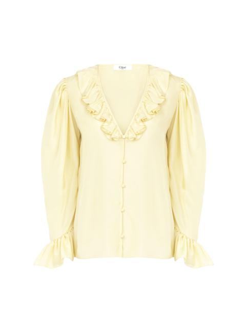 V-NECK RUFFLE TOP IN SILK HABOTAI