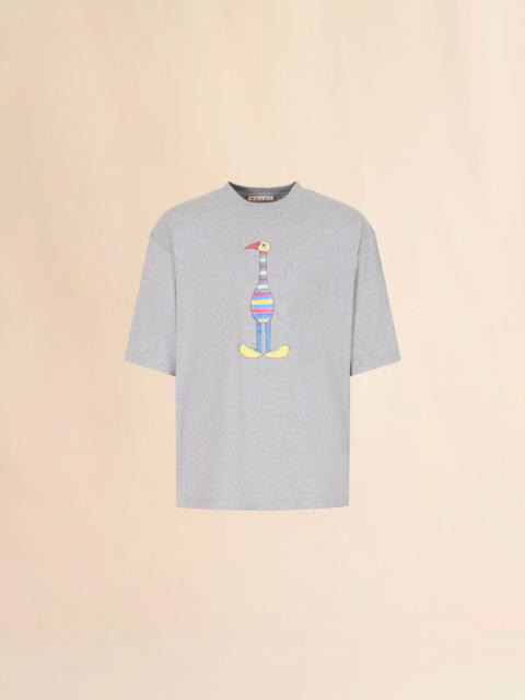 GREY COTTON T-SHIRT WITH MARNI ANIMAL ALPHABET "I" PRINT