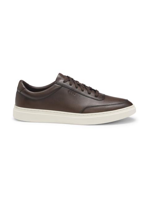 LEATHER TRAINERS WITH CONTRAST RUBBER OUTSOLE