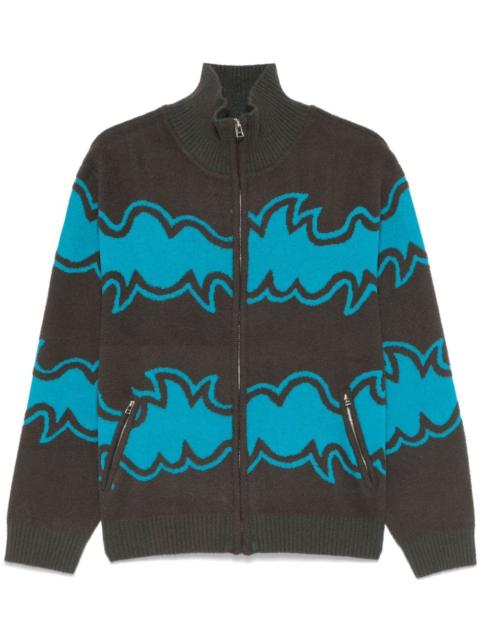 jacquard zip-up cardigan