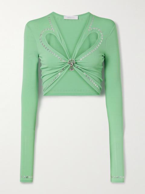 Cropped Embellished Gathered Jersey Top