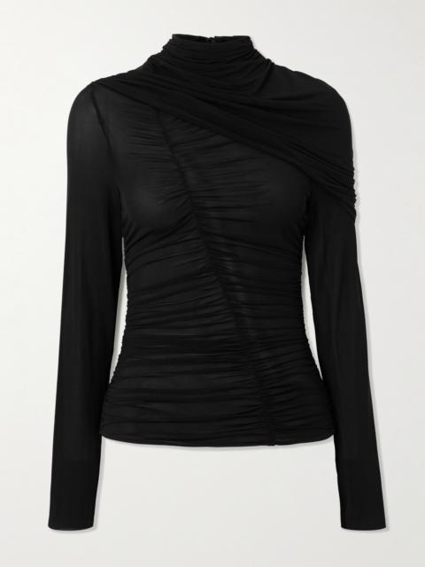 Cape-effect Gathered Stretch-chiffon Blouse