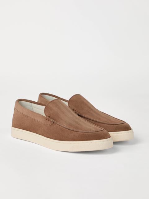 Chevron-effect suede loafers