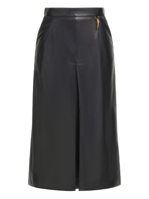 leather pleat-front midi skirt