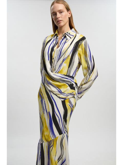 Petite Brush Stroke Print Twill Woven Maxi Shirt Dress