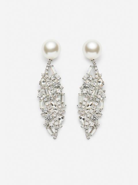 Pearl drop crystal earrings in silver