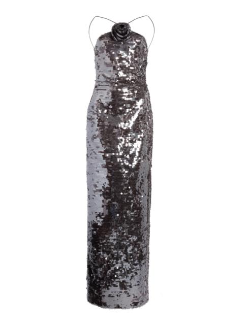 Sequined Halter Gown silver