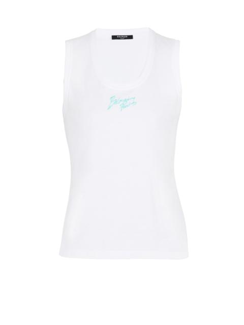 Relaxed tank top with Balmain Paris Brush print