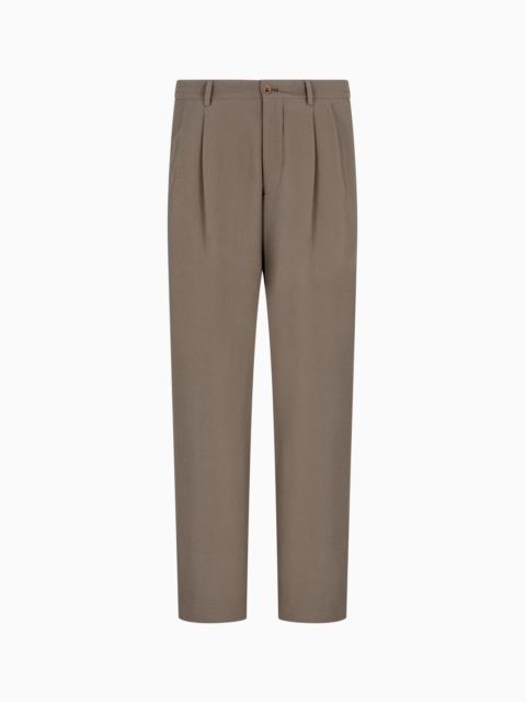 STRETCH WOOL SEERSUCKER DOUBLE-PLEAT TROUSERS