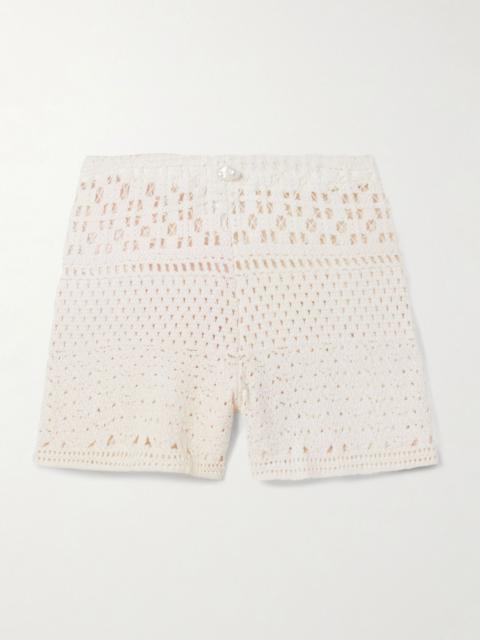Playa pearl-embellished crocheted cotton shorts Ivory