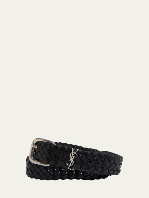 Men's Cassandre YSL Woven Leather Belt