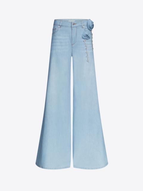 CRYSTAL ROSETTE WIDE LEG JEAN