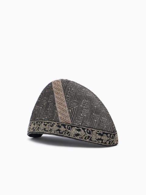 JACQUARD SILK AND WOOL JACQUARD SIDE CAP