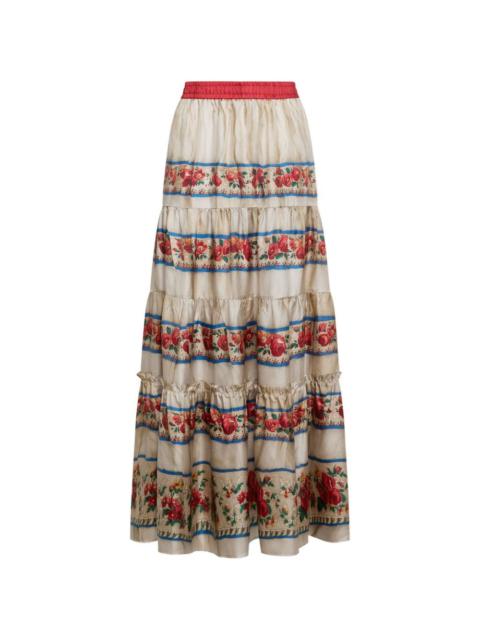 Aloe tiered floral-print maxi skirt