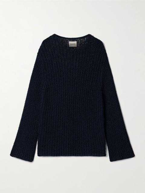 Elowen open-knit cotton sweater Navy