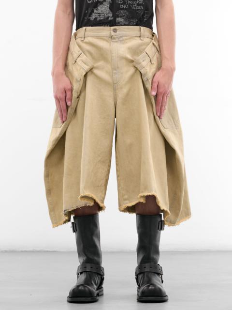 Whitewashed Denim Draped Maxi Shorts