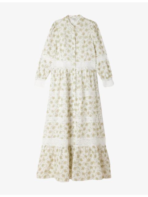 Floral Lace-Trim Woven Maxi Dress