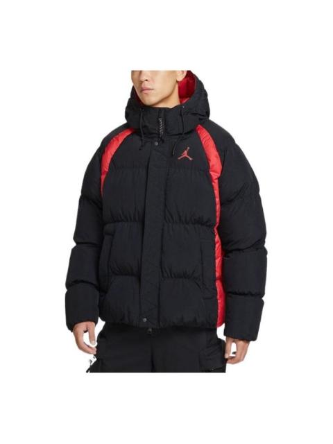 Air Jordan Geometry Pattern Color Block Hooded Padded Jacket Men's Black DX6596-010
