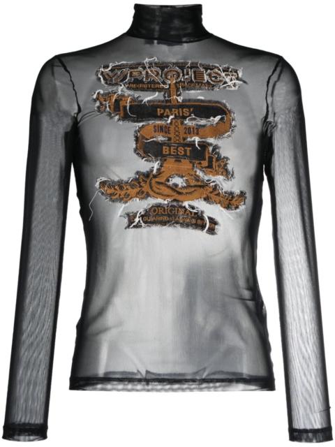 logo-print sheer top