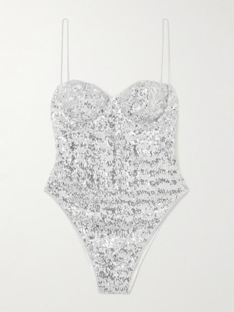 Sequined Jersey Balconette Bodysuit