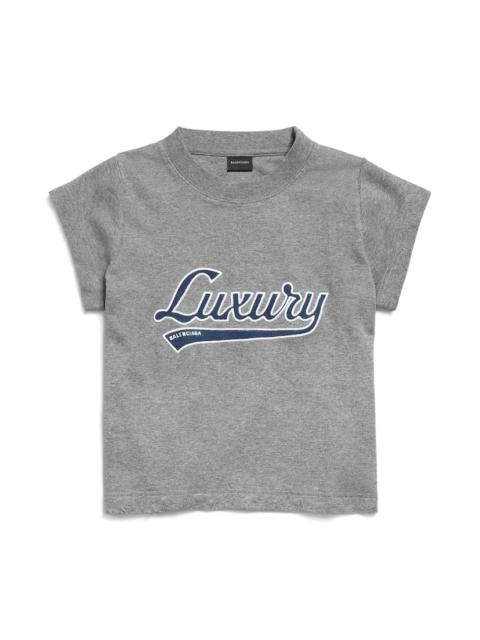 Women's Luxury Script Shrunk T-shirt in Dark Heather Grey/blue