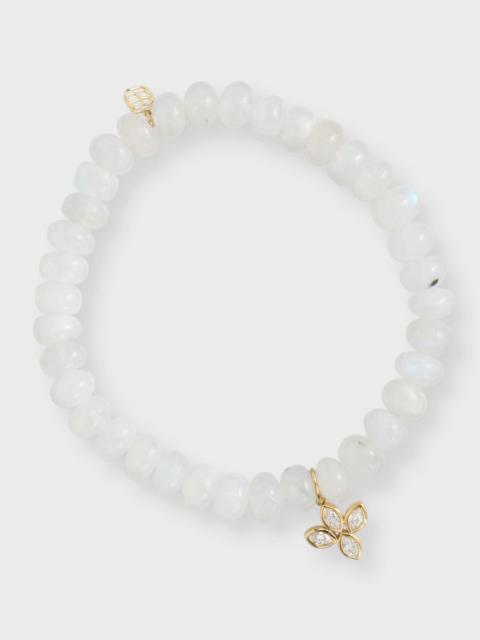 14K Yellow Gold Marquis Diamond Flower Charm Bracelet
