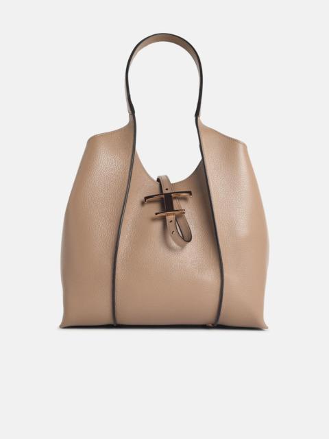 SMALL BEIGE LEATHER 'T TIMELESS' SHOPPING BAG