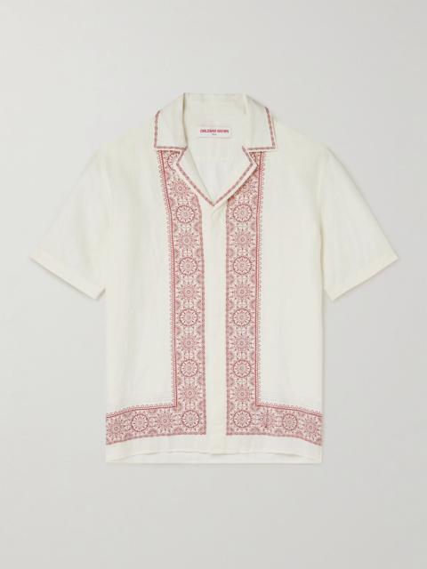 Maitan Camp-Collar Printed Linen Shirt Cream