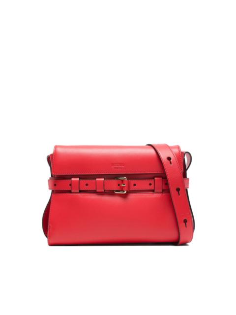 buckle-fastening leather shoulder bag