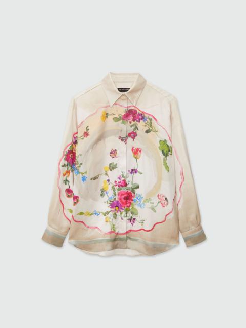 Fluid satin shirt with "Plates" print