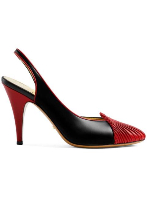Gucci 95 Slingback Leather Pumps Black Red (Women's)