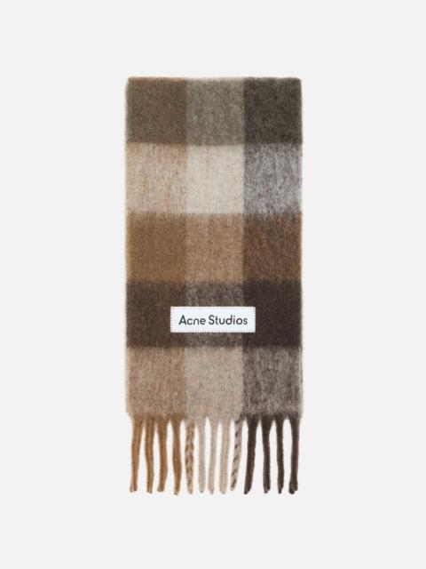 Check fringe scarf - Dark Brown/White/Brown
