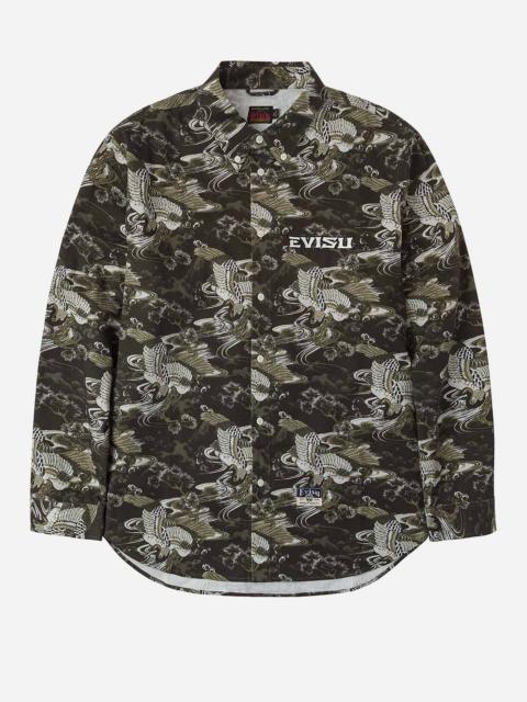 Allover Crane Print Relax Fit Shirt