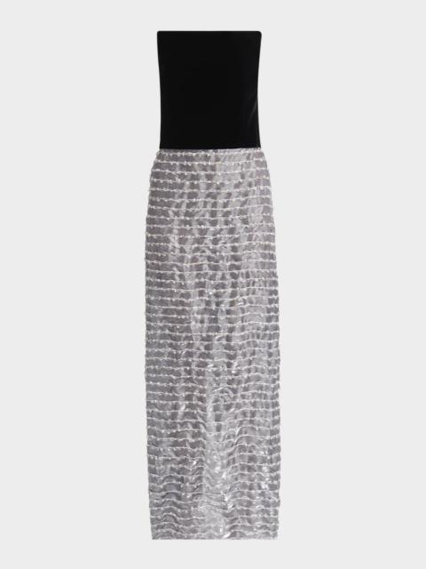 Strapless Velvet Bustier Iridescent Textured Silk Gown