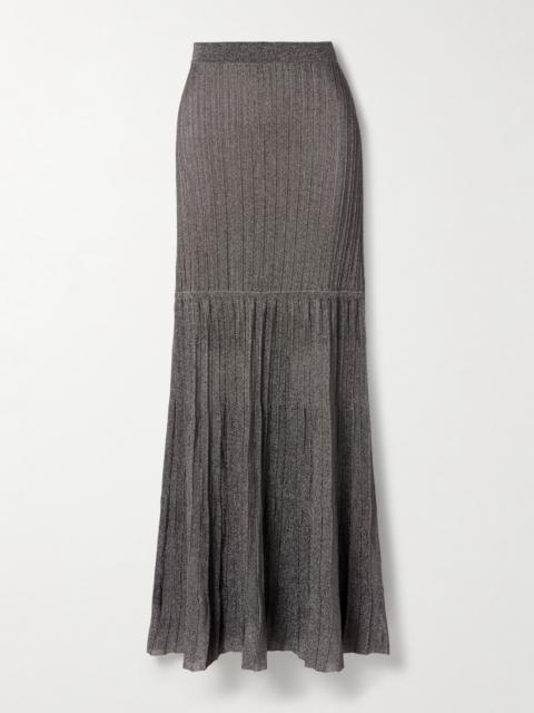 Metallic Ribbed-knit Maxi Skirt