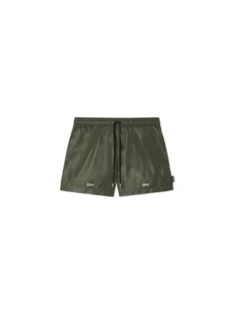 Green Off Stamp Swim Shorts
